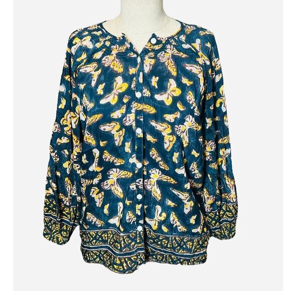 Bell by Alicia Bell Top Small Tunic Butterfly Cotton Silk Button Up - Picture 1 of 5
